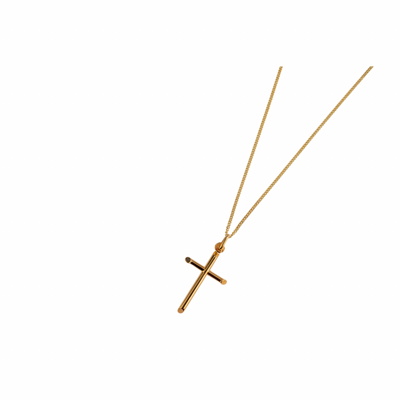 Round Tubed Cross Pendant - 9ct Yellow Gold