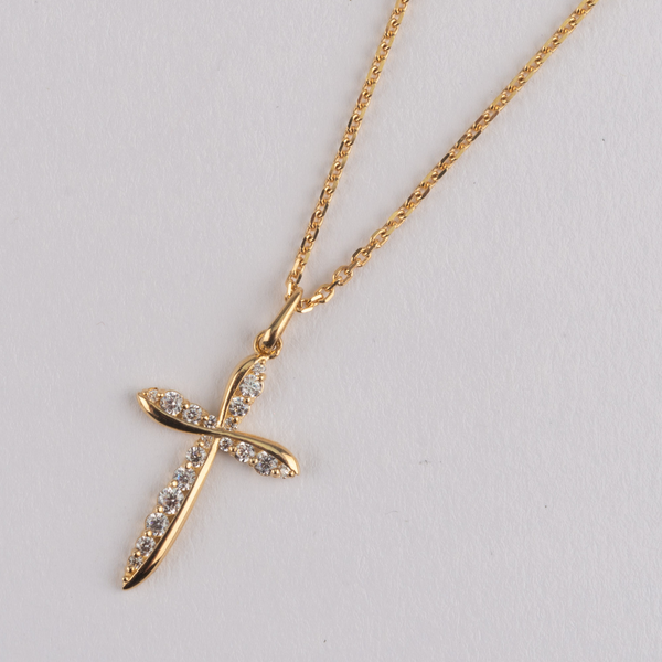 CZ Cross pendant - 9ct Yellow Gold