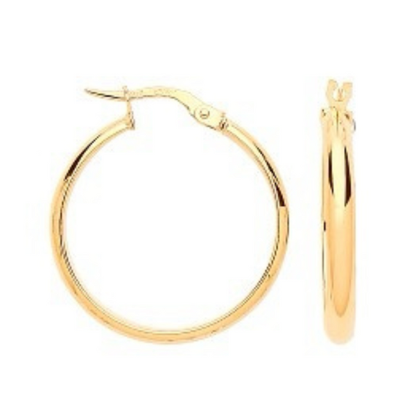 24mm Court Shape Tube Hoop Earrings - 9ct Yellow Gold