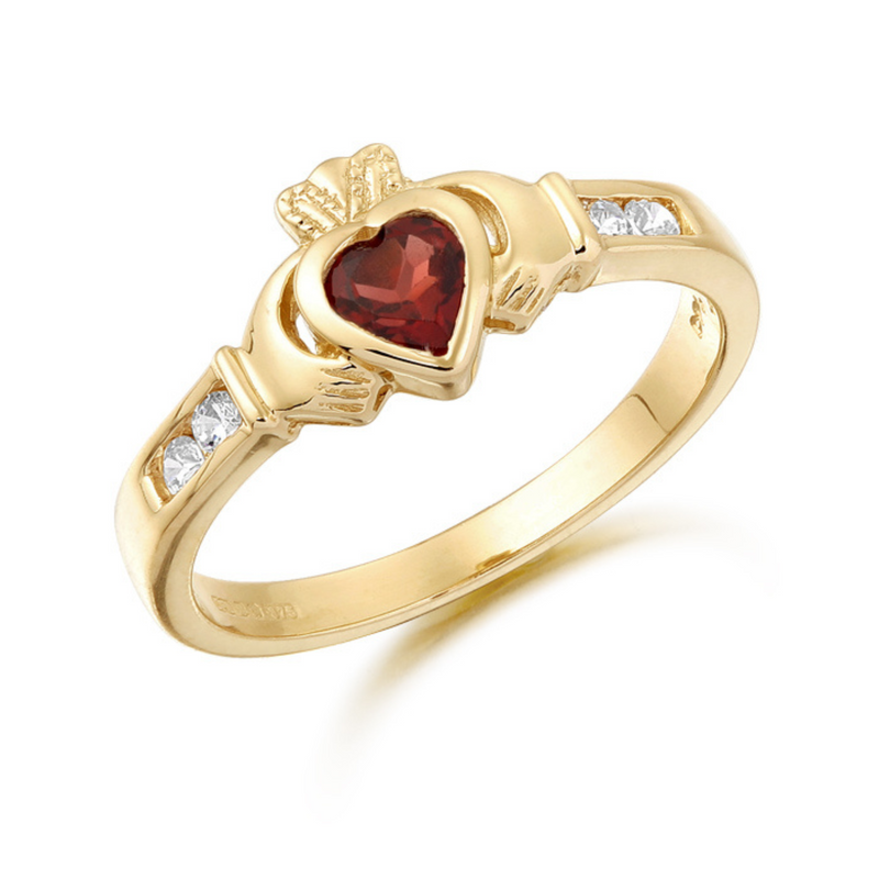 January Birthstone Claddagh Ring - 9ct Yellow Gold