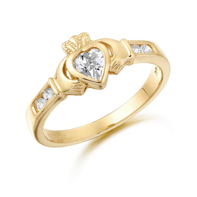 April Birthstone Claddagh Ring - 9ct Yellow Gold
