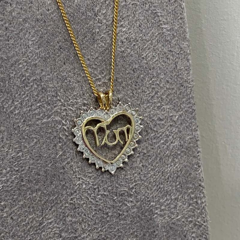 Heart Mum Necklace 9ct Yellow & White Gold