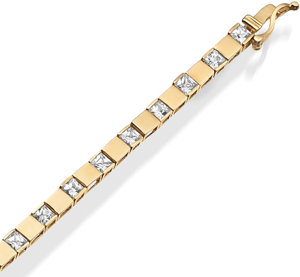 PRINCESS CUT CZ BRACELET - 9CT YELLOW GOLD