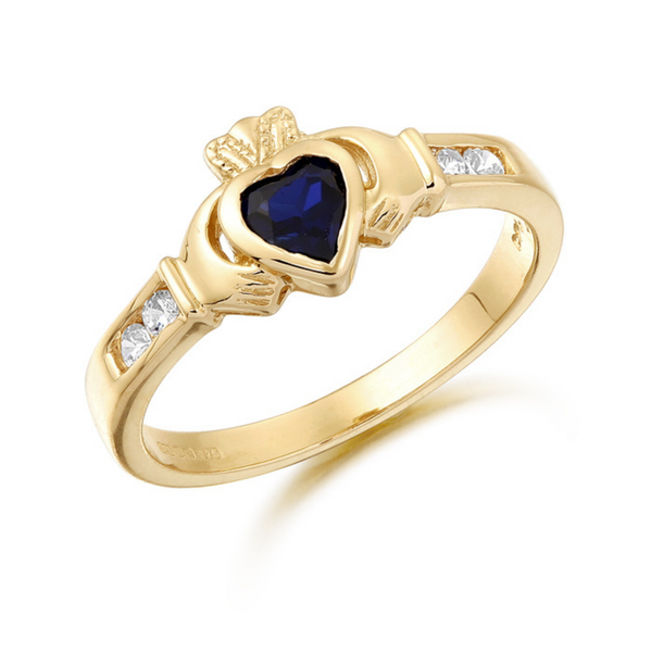 September Birthstone Claddagh Ring - 9ct Yellow Gold