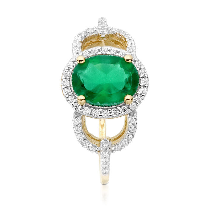 Emerald & CZ Ring - 9ct Gold